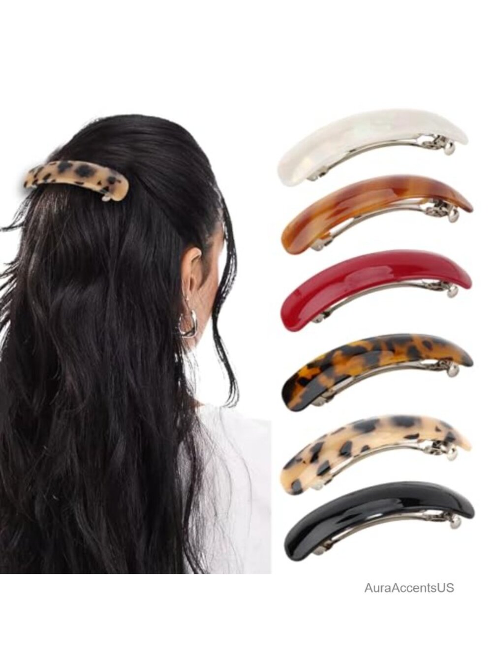 6-Pack Acrylic French Barrette Hair Clips for Women Hold Thick Hair